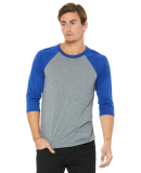 BELLA+CANVAS 3200 Unisex Baseball Tee in Grey/ true royal triblend