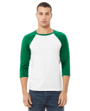 BELLA+CANVAS 3200 Unisex Baseball Tee in White/ kelly