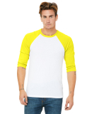 BELLA+CANVAS 3200 Unisex Baseball Tee in White/ neon yellow