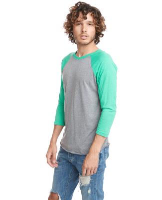 Next Level 6051 Unisex Tri-Blend 3/4 Sleeve Raglan in Envy/premium heather