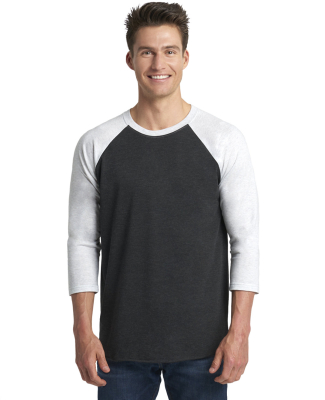 Next Level 6051 Unisex Tri-Blend 3/4 Sleeve Raglan in Heather white/ vintage black