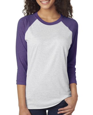 Next Level 6051 Unisex Tri-Blend 3/4 Sleeve Raglan in Purple rush sleeves/ heather white body