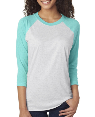 Next Level 6051 Unisex Tri-Blend 3/4 Sleeve Raglan in Tahiti blue/heather white