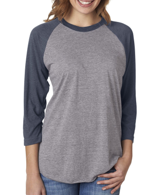 Next Level 6051 Unisex Tri-Blend 3/4 Sleeve Raglan in Vintage navy sleeves/ premium heather body