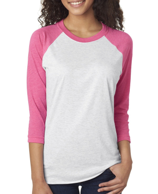 Next Level 6051 Unisex Tri-Blend 3/4 Sleeve Raglan in Vintage pink sleeves/ heather white body
