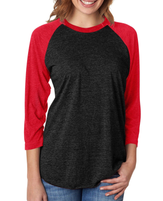 Next Level 6051 Unisex Tri-Blend 3/4 Sleeve Raglan in Vintage red/vintage black