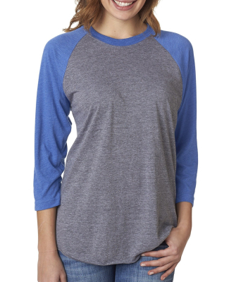 Next Level 6051 Unisex Tri-Blend 3/4 Sleeve Raglan in Vintage Royal Sleeves/ Premium Heather Body