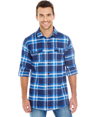 Burnside B8210 Yarn-Dyed Long Sleeve Flannel in Blue/ white