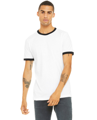 BELLA+CANVAS 3055 Heather Ringer Tee in White/ black