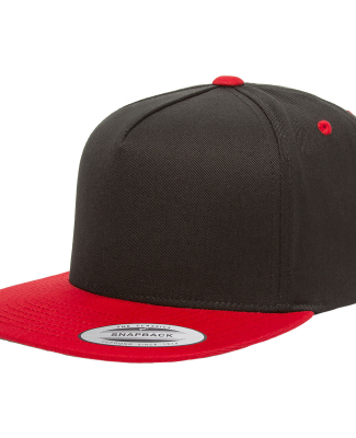 6007 Yupoong Five-Panel Flat Bill Cap in Black/ red