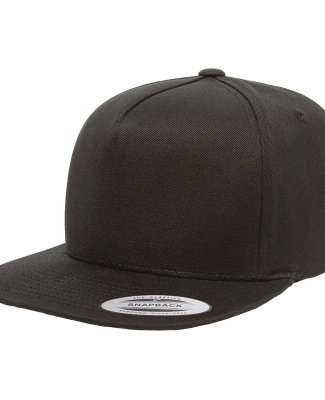 6007 Yupoong Five-Panel Flat Bill Cap in Black