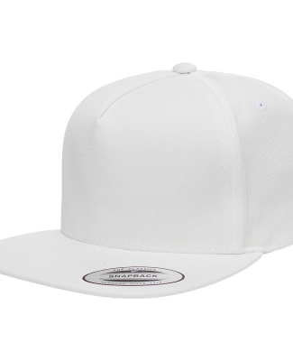 6007 Yupoong Five-Panel Flat Bill Cap in White
