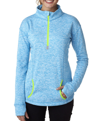 8617 J. America Women's Cosmic Fleece Quarter Zip  in Electric blue/ neon green