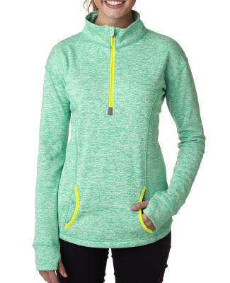 8617 J. America Women's Cosmic Fleece Quarter Zip  in Emerald/ neon yellow