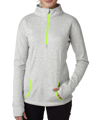 8617 J. America Women's Cosmic Fleece Quarter Zip  in Ice fleck/ neon green