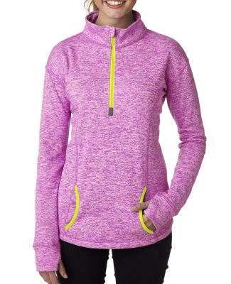 8617 J. America Women's Cosmic Fleece Quarter Zip  in Magenta/ neon yellow
