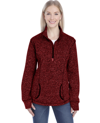 8617 J. America Women's Cosmic Fleece Quarter Zip  in Red fleck/ black
