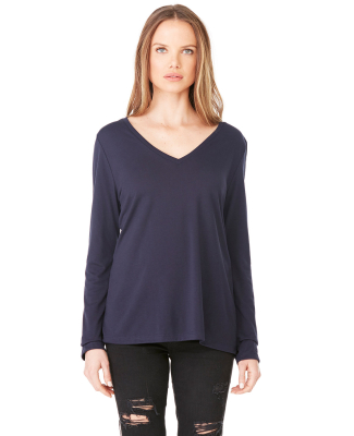 BELLA+CANVAS 8855 Womens Flowy Long Sleeve V-Neck in Midnight