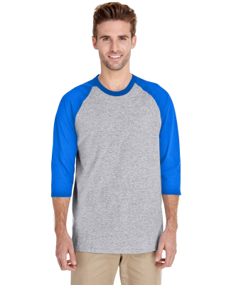 5700 Gildan Heavy Cotton Three-Quarter Raglan T-Sh in Sport grey/royal
