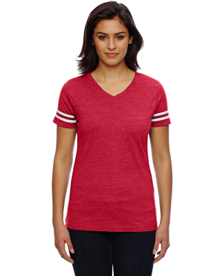 LAT 3537 Women's V-Neck Football Tee in Vintage red/blended white