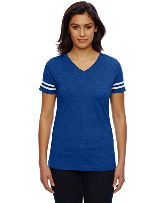 LAT 3537 Women's V-Neck Football Tee in Vintage royal/blended white