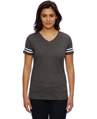 LAT 3537 Women's V-Neck Football Tee in Vintage smoke/blended white