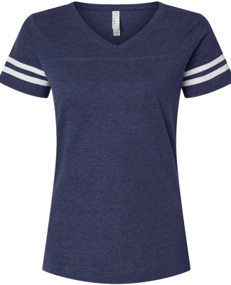 LAT 3537 Women's V-Neck Football Tee in Vintage true navy/ blended white