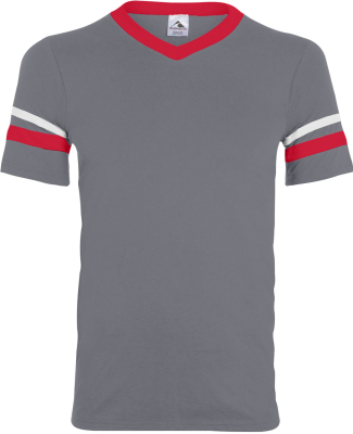 Augusta Sportswear 361 Youth V-Neck Football Tee in Graphite/ red/ white