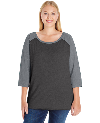 LAT 3830 Curvy Collection Women's Baseball Tee in Vintage smoke/granite heather