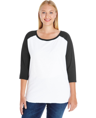LAT 3830 Curvy Collection Women's Baseball Tee in White/black