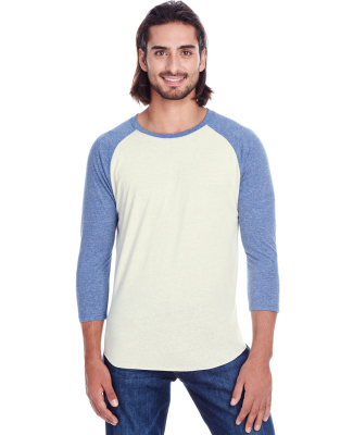 302G Threadfast Apparel Unisex Triblend Baseball R in Cream/ navy triblend