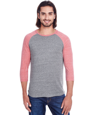 302G Threadfast Apparel Unisex Triblend Baseball R in Grey/ red triblend