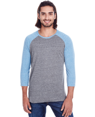 302G Threadfast Apparel Unisex Triblend Baseball R in Grey/ royal triblend