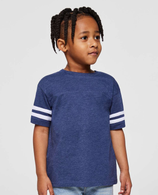 3037 Rabbit Skins Toddler Fine Jersey Football Tee in Vintage True Navy/ Blended White