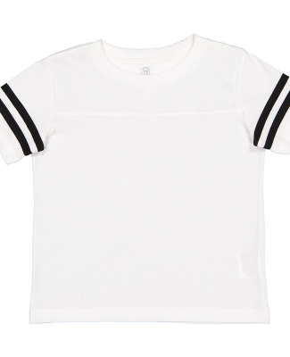 3037 Rabbit Skins Toddler Fine Jersey Football Tee in White solid/ black
