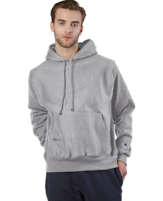 S1051 Champion Logo Reverse Weave Hoodie in Oxford grey