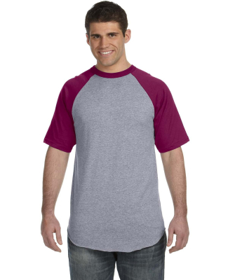423 Augusta Sportswear Adult Short-Sleeve Baseball in Athletic heather/ maroon