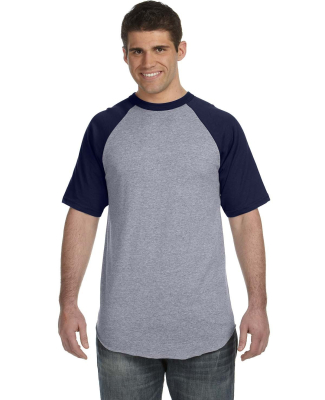 423 Augusta Sportswear Adult Short-Sleeve Baseball in Athletic heather/ navy