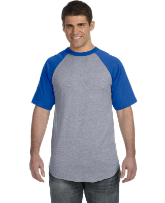 423 Augusta Sportswear Adult Short-Sleeve Baseball in Athletic heather/ royal