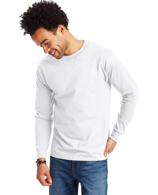 5186 Hanes 6.1 oz. Ringspun Cotton Long-Sleeve Bee in White