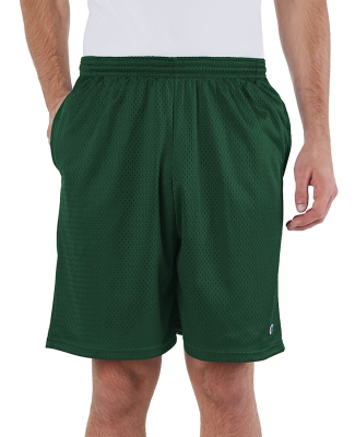 S162 Champion Logo Long Mesh Shorts with Pockets in Athletic dark green