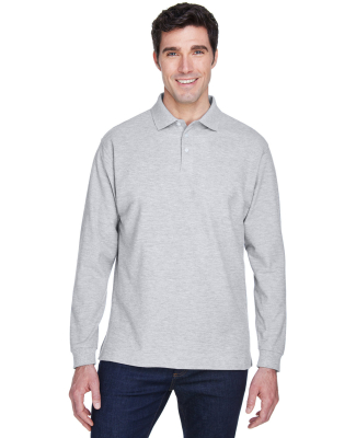 D110 Devon & Jones Men's Pima Pique Long-Sleeve Po in Grey heather