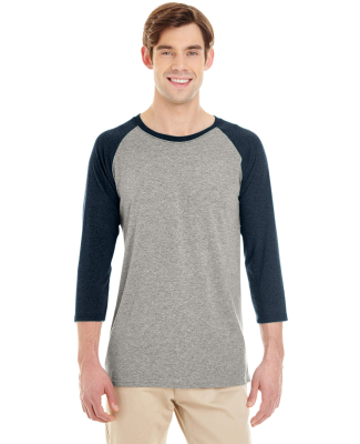 Jerzees 601RR Dri-Power Active Triblend Baseball R in Oxford/ indigo heather