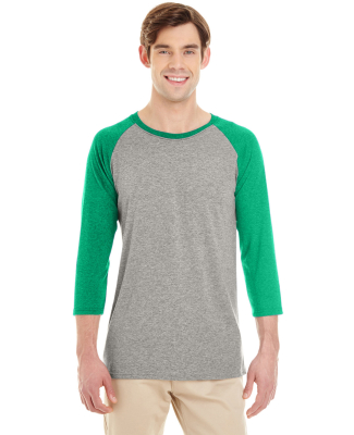 Jerzees 601RR Dri-Power Active Triblend Baseball R in Oxford/ irish green heather