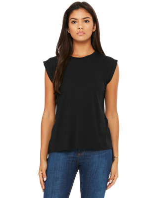8804 Women's Flowy Muscle Tank with Rolled Cuffs in Black