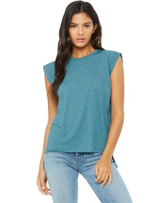 8804 Women's Flowy Muscle Tank with Rolled Cuffs in Heather deep teal
