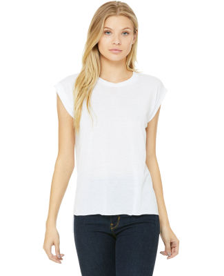8804 Women's Flowy Muscle Tank with Rolled Cuffs in White