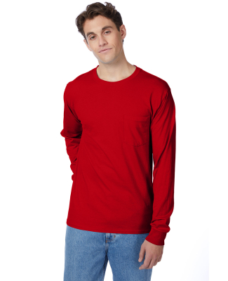 52 5596 Tagless Long Sleeve T-Shirt with a Pocket in Deep red