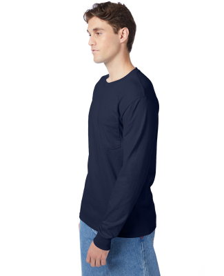 52 5596 Tagless Long Sleeve T-Shirt with a Pocket in Navy