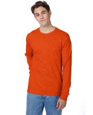 52 5596 Tagless Long Sleeve T-Shirt with a Pocket in Orange